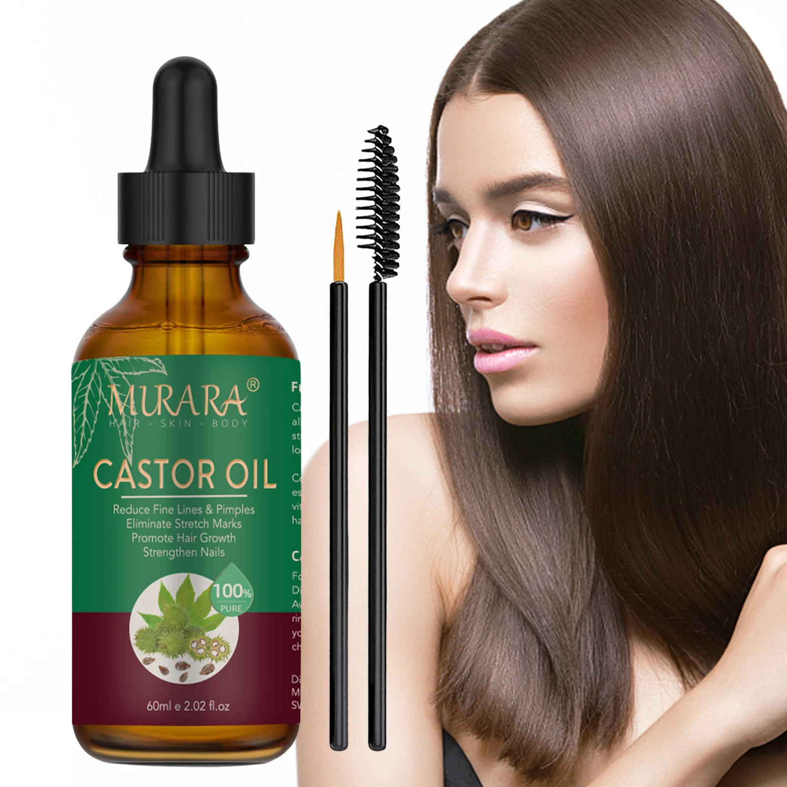 60ml Organic Castor Oil For Hair Growth Hair Conditioning Oil For Hair/Brow/Lash  Growth Skin Care Massage Oil With Brush| | - AliExpress