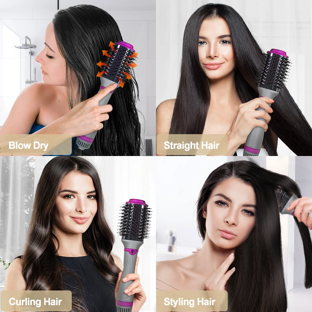 Woman brushing hair brush 2 In 1 Electric Hot Air Brush One Step Professional Salon Hair Styler Electric Ion Blow Dryer Brush 5