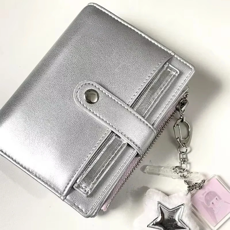 1Pcs Silver Small Notebook Soft Leather Girls Portable Card Holder Student Binder M5 Notepad Simple Ins Style Flipbook 6