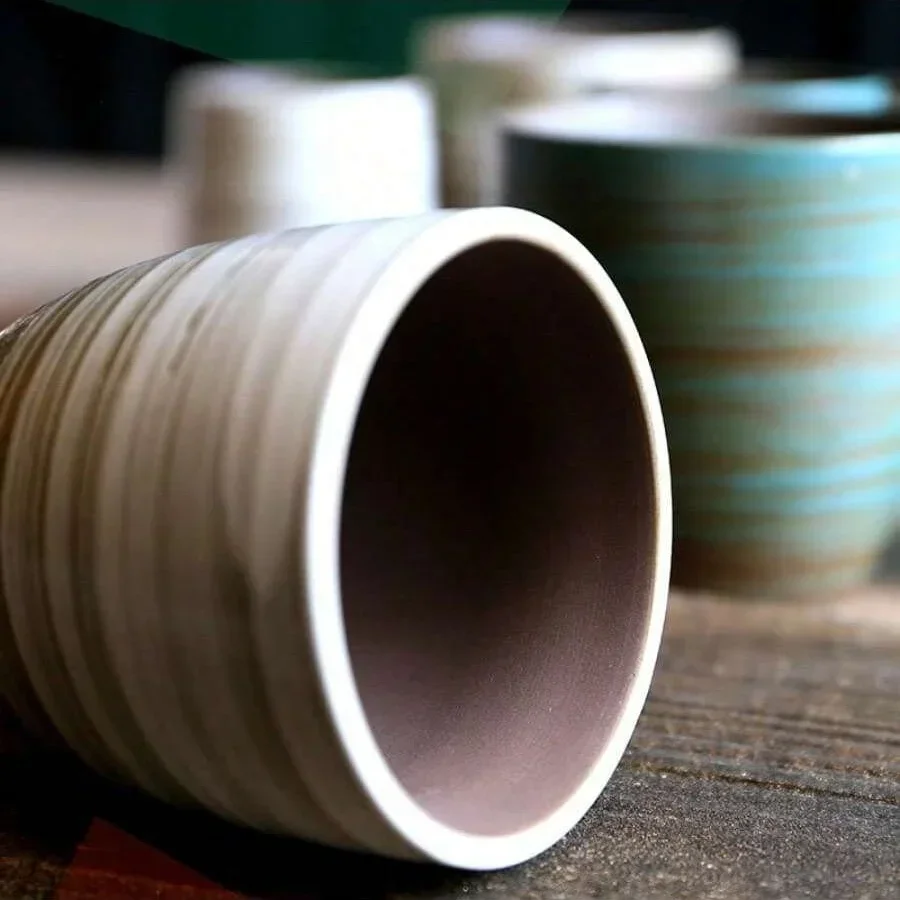 Hand-Painted Rustic Ceramic Tea Coffee Mug - Kiln-Transformed Vintage Cups for Home Office Bulk Coarse Clay Cups Dishwasher Safe