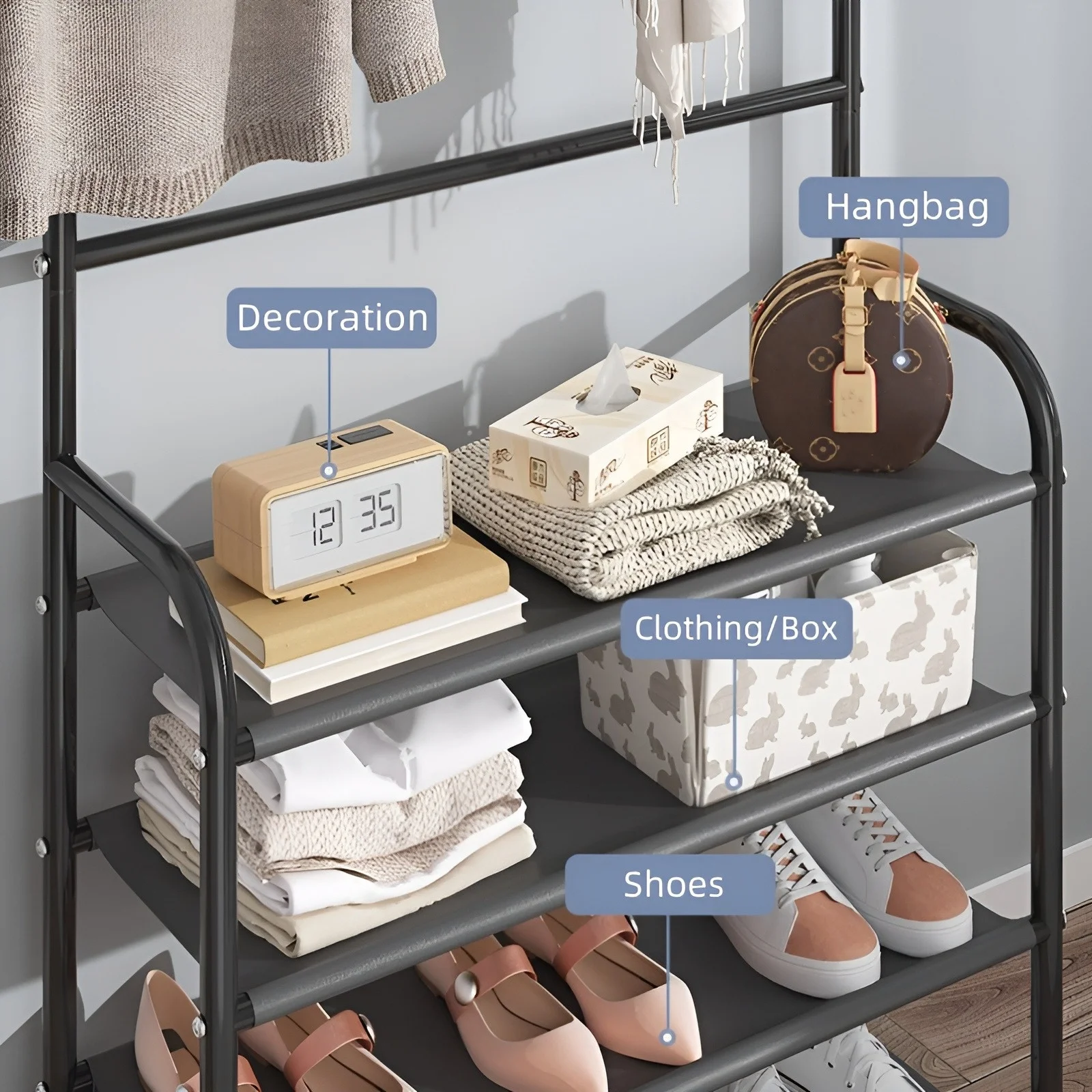 Shoe Rack Clothes Rack Shoe Organizer Shoe Rack Coat Rack Strand Simple Metal Storage with Hooks Multipurpose Coat Hanger and Shoe Shelf for Entryway Home