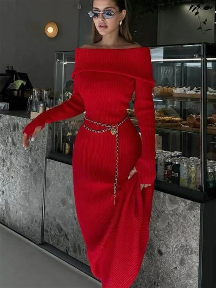 Tossy Knitwear Ribbed Off-Shoulder Maix Dress For Women Loose High Waist  Long Sleeve Patchwork Dress Female Knit Elegant Dress - AliExpress 200000345