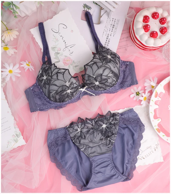 Japanese Style Gathered Flowers Sweet Girl Bra and Triangle Shorts Inner  Wear Base Bra Set Women's Underwear Big Cup Bra Suit - AliExpress