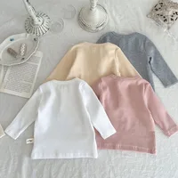 Baby Boy Girl Spring O-neck Solid BottomT- Shirt Children Solid Casual Long Sleeves Pullover Kids Cotton Top Clothes Infant Tees 2