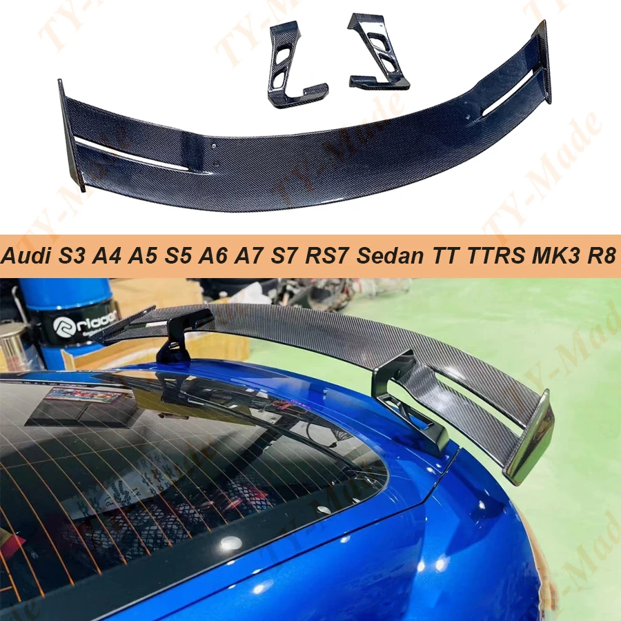 

For Audi S3 A4 A5 S5 A6 A7 S7 RS7 Sedan TT TTRS MK3 R8 2 Door Universal Carbon Fiber Black FRP Rear Trunk Spoiler Lip Wing