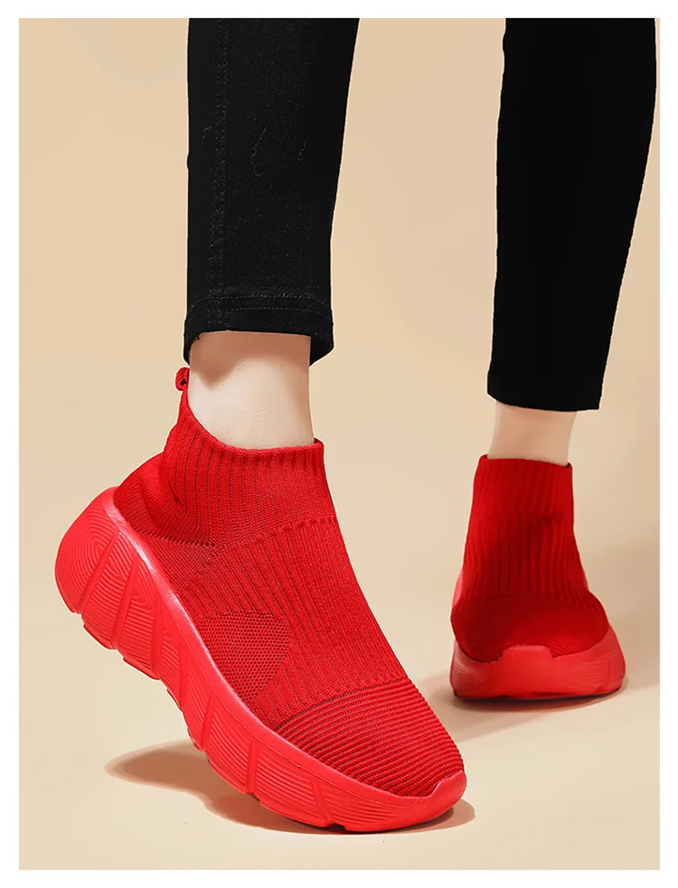 Fashion Orange Women's sports shoes High Top Breathable Knit Men's Running Shoes Platform Sock Shoes For Men Zapatillas De Mujer