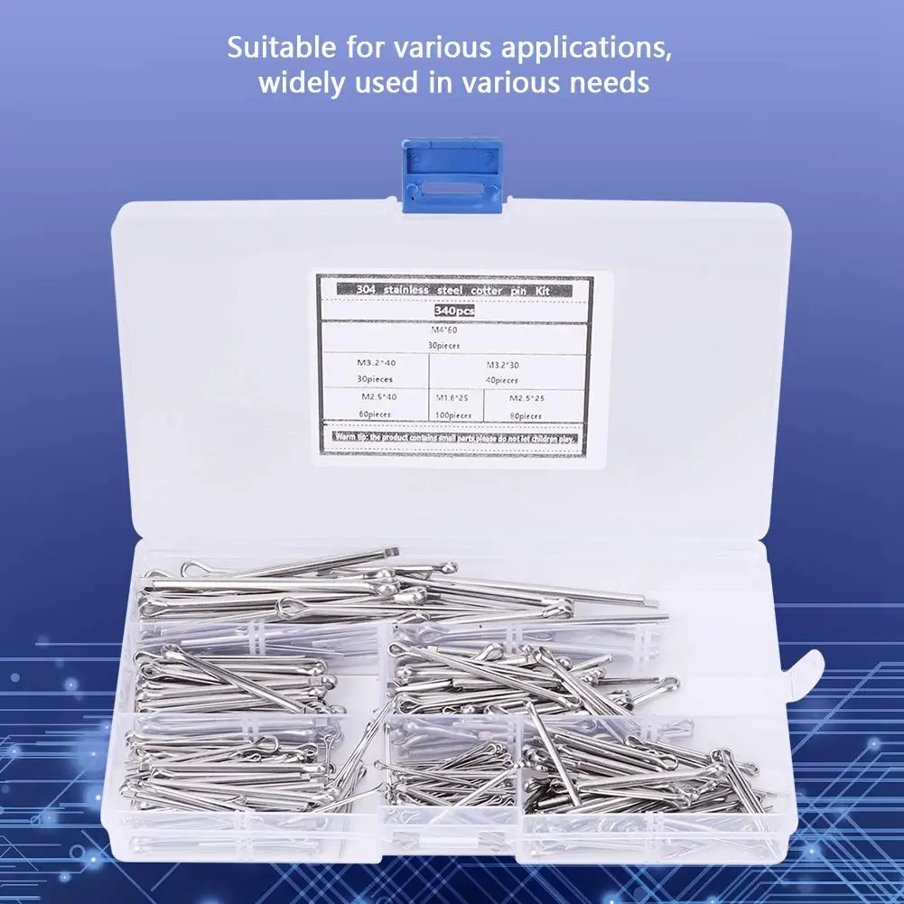 스테인레스 스틸 코터 핀 모음 세트, 304 산업 용품 패스너, 340 개