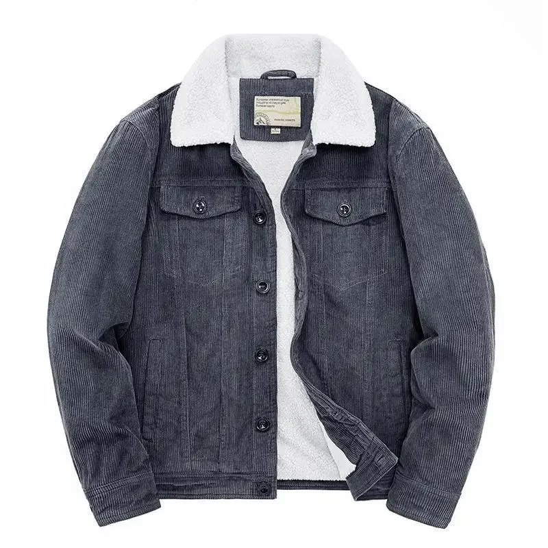 thumbnail image 1 of Abrigos a prueba de viento Ropa de hombre Chaqueta holgada de un solo pecho Chaqueta de pana para hombre Abrigo Chaqueta de invierno Abrigo de moda Abrigo informal de felpa, 1 of 5