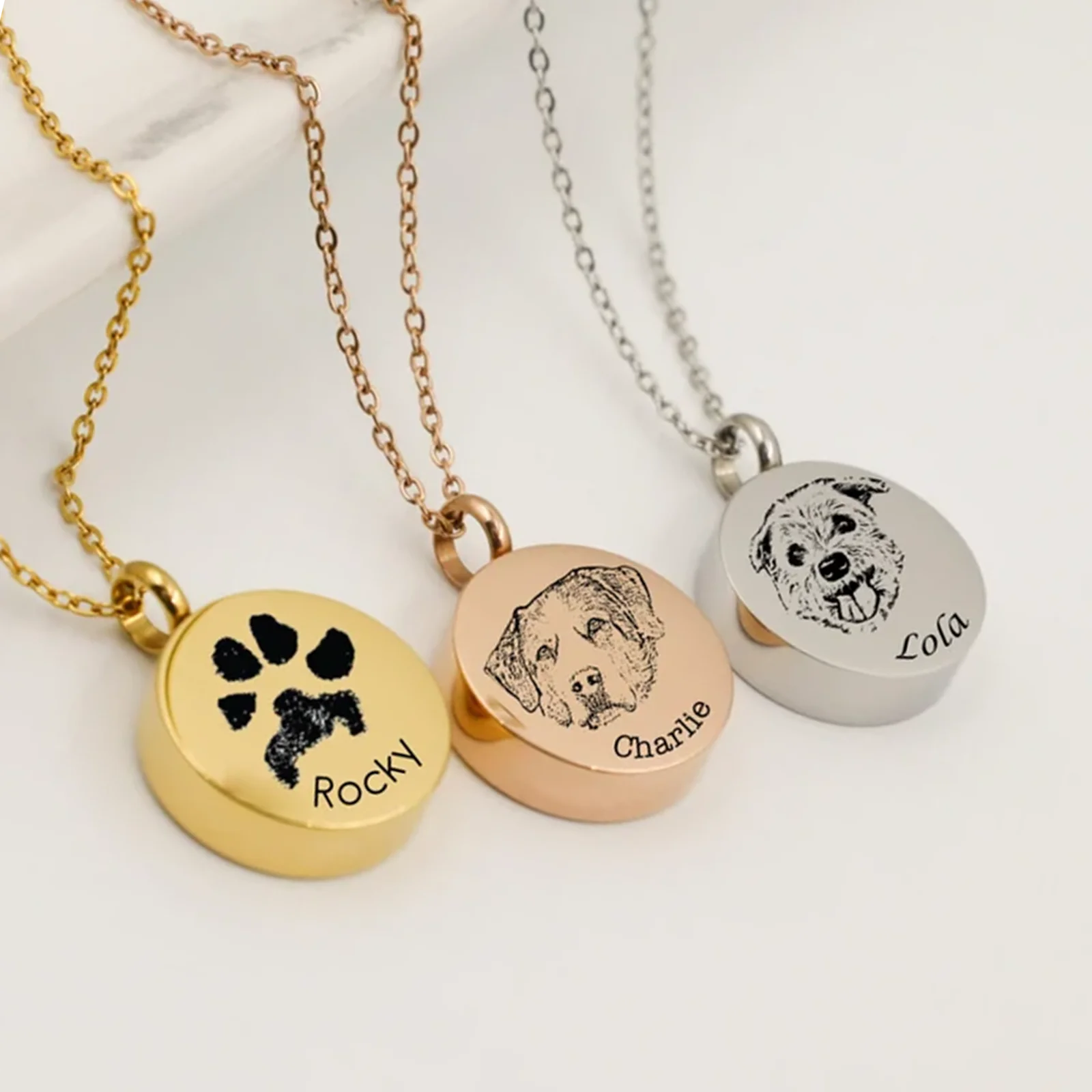 MMXX Ritratto di Animale Domestico Personalizzato Lacrima Collana Urna per Ceneri con Nome/Foto Acciaio Inossidabile Gioielli Memoriali Della Cremazione per Gli Amanti Degli Animali (Argento - Foto
