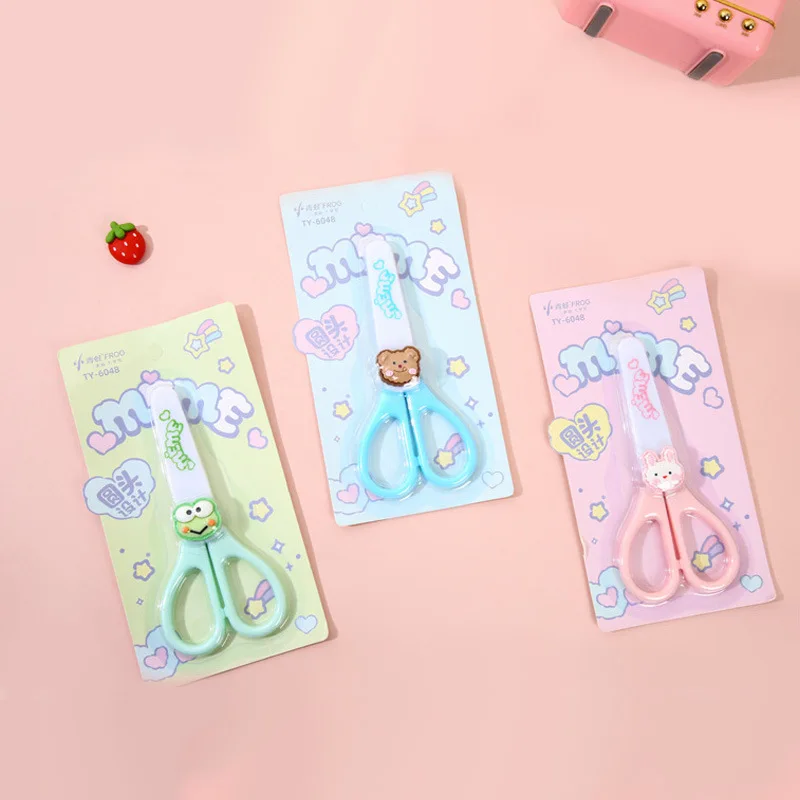 18pcs Kawaii 동물 어린이 가위 보호 커버 공예 가위 편지지 어린이 학교 용품 귀여운 가위 종이 커터