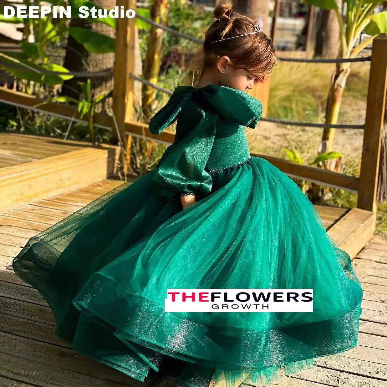 

Tiered Tulle Sleeves Puffy Flower Girl Dress For Weddings Luxury Advanced Customization Girls Ball party Dress Green Party Dress