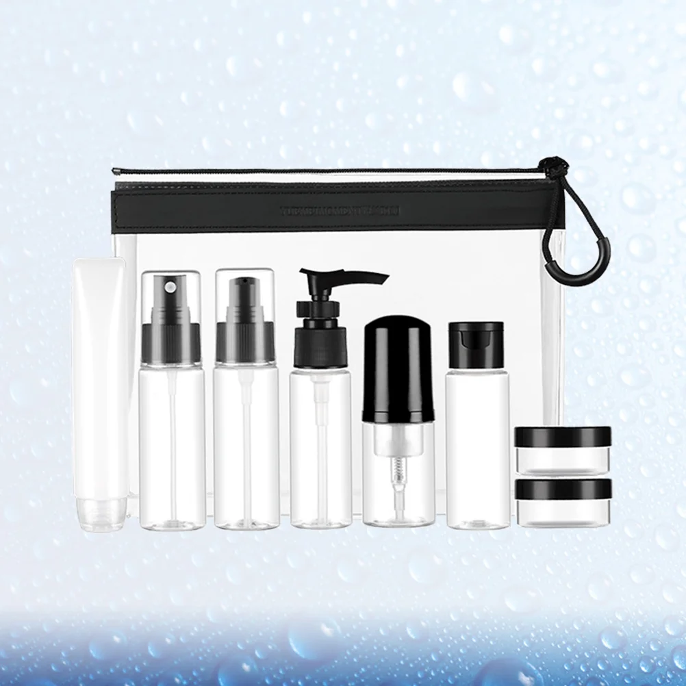 

9Pcs/ 1Set Travel Containers Set Toiletries Refillable Empty Bottle Size Leak- Proof Clear Bottles with Storage Bag for