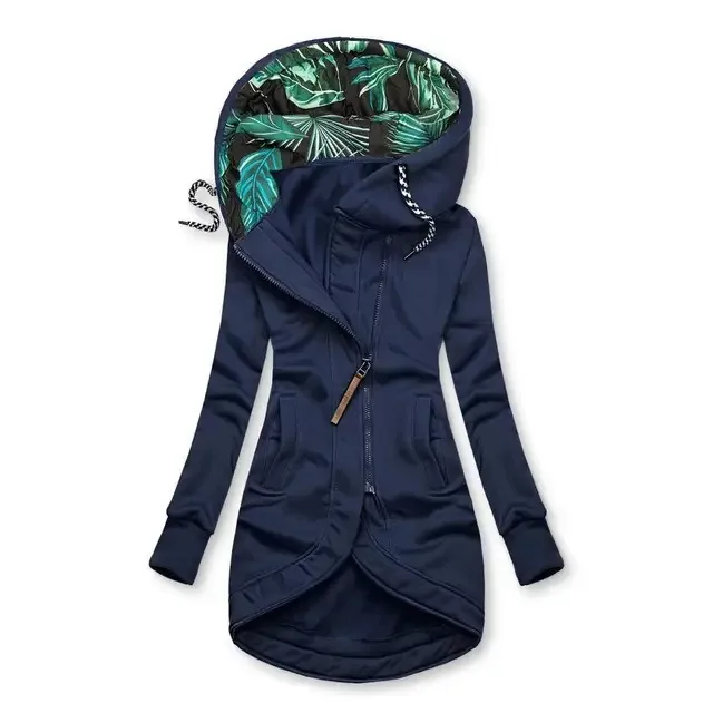 Neue Damen-Langarm-Kapuzenjacke mit Reißverschluss und einfarbigem Aufdruck – Detail 5