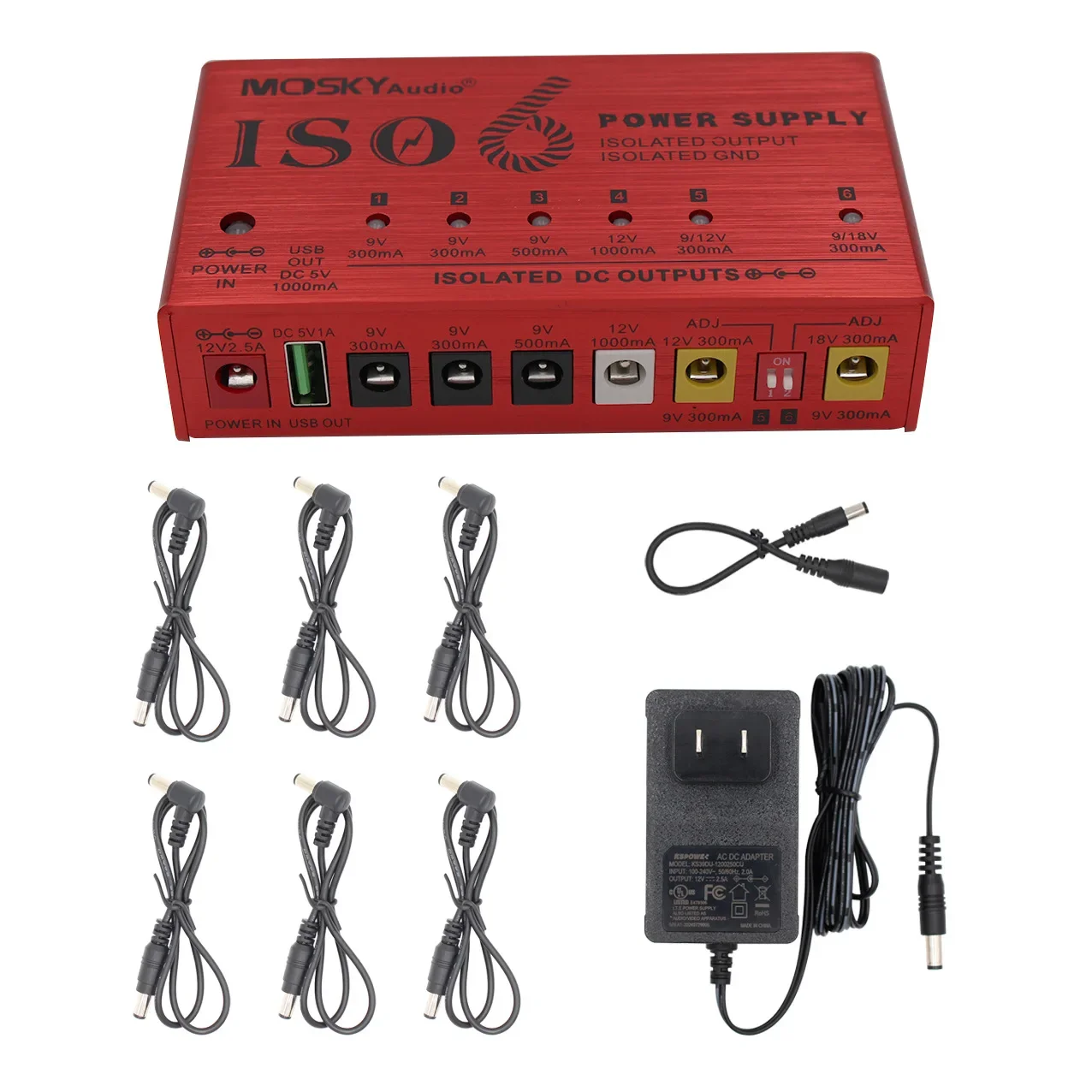 Guitar Effect Pedal Power Supply Mosky ISO-6 6 Isolated DC Outputs 5V USB Output For 9V 12V 18V Guitar Pedal