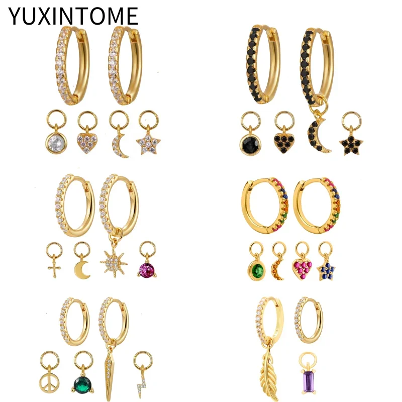 925 스털링 실버 이어 버클 후프 귀걸이 세트, 번개, 스파이크, 썬 펜던트, 허기 귀걸이 세트, 여성용 패션 주얼리