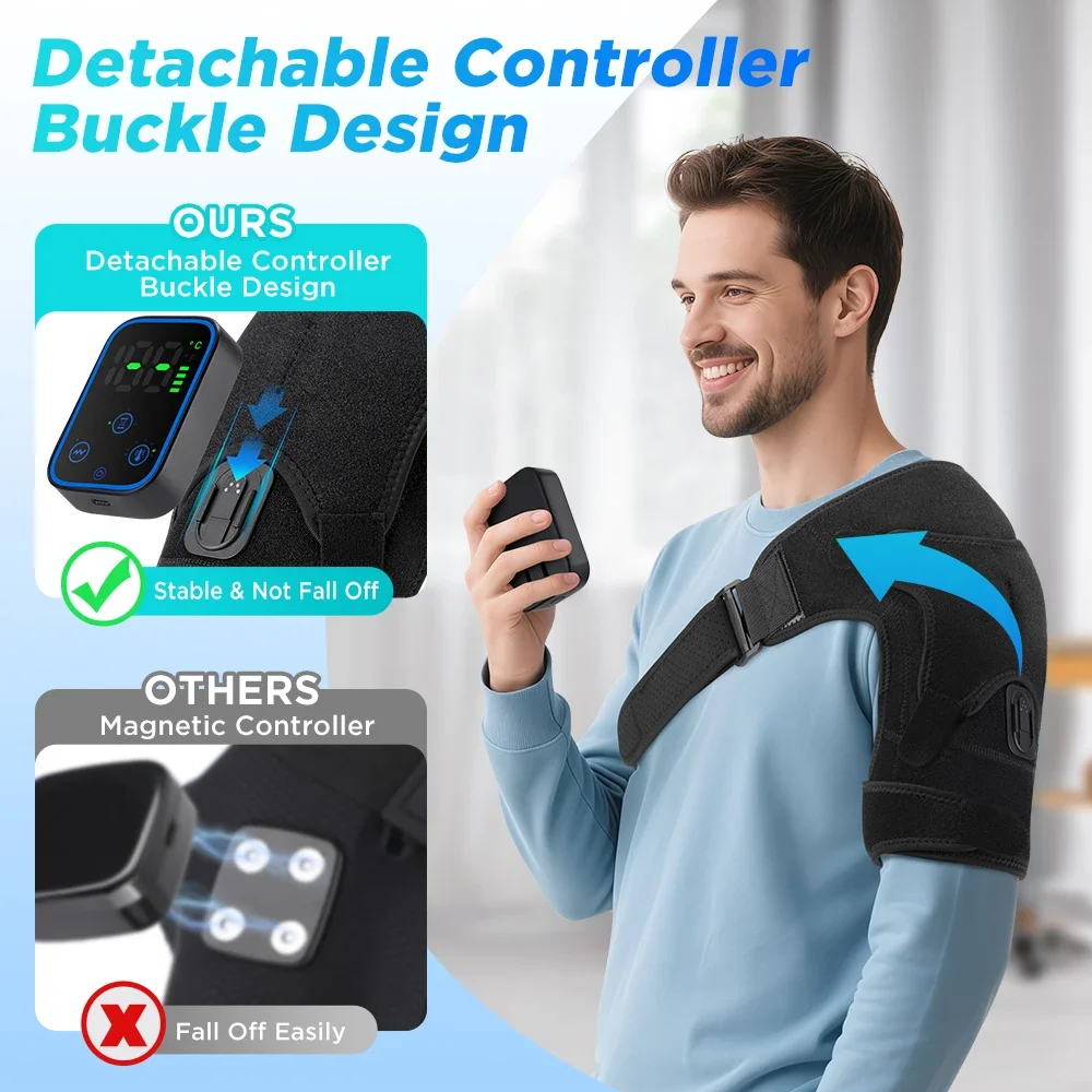 Schulterschutz für Gelenke, 7 verstellbare, beheizte Vibrationspads, Entspannungsmassagegürtel zur Muskelentspannung, Steuerung per App_voghion.com