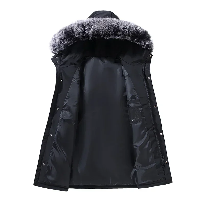 Winter Long Down Jacket Men's Trendy Big Fur Collar Hooded Windproof Warm White Duck Down Coat Men Casual Ski Suit Thick Parka