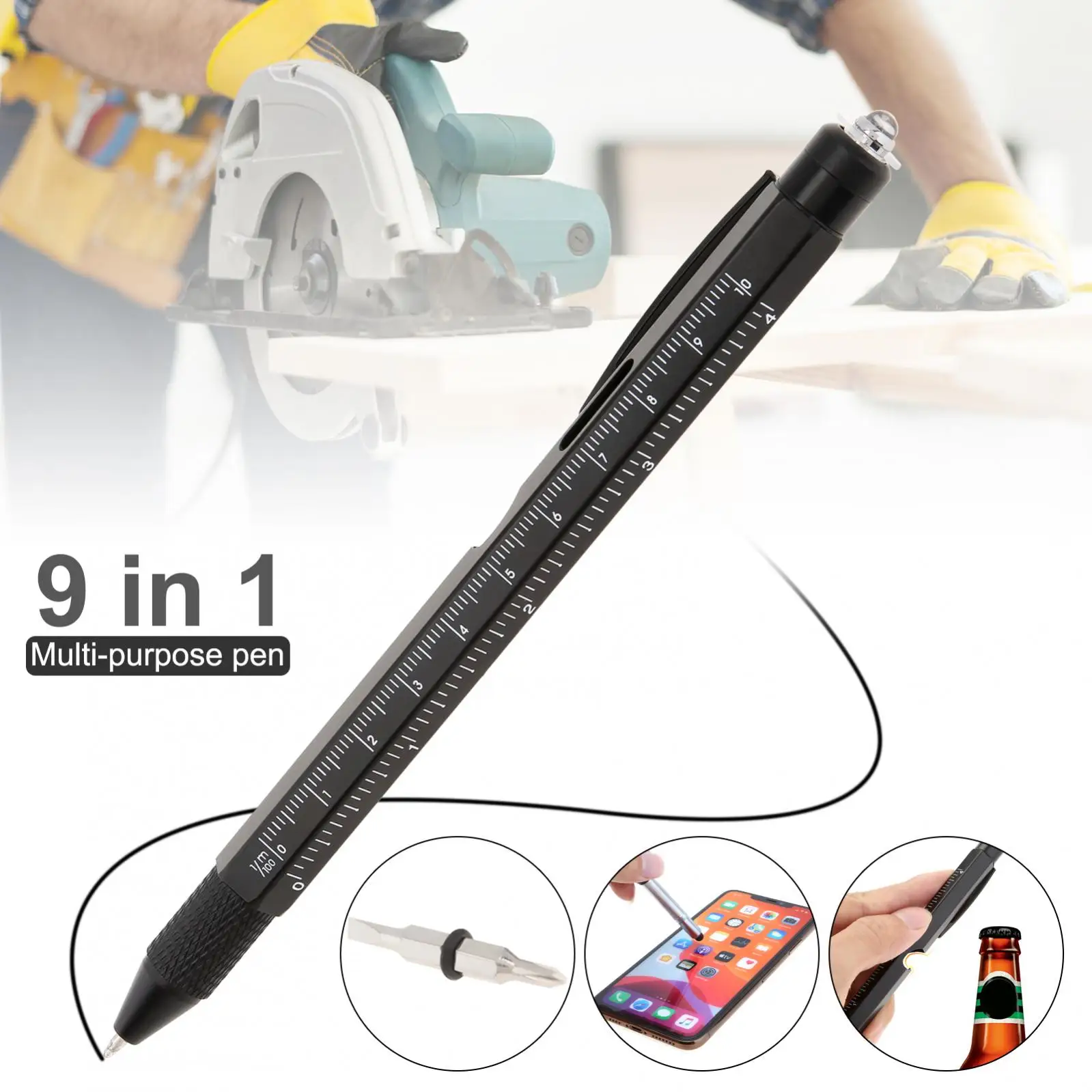 

9 In 1 Multitool Ballpoint Pen Touch Screen Pen LED Light Stylus Ruler Bottle Opener Flat / Cross Screwdriver Pen Clip Men Gift