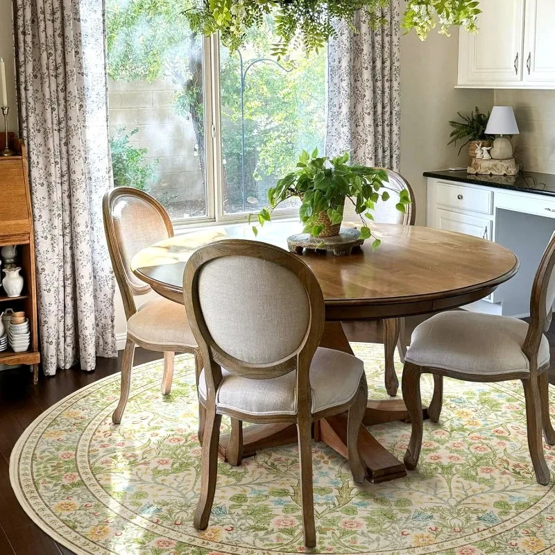 Carpet for Living Room Round Floral Print Bedroom Bedside Rugs Vintage Machine Washable Non-slip Coffee Table Floor Mat Tapis 러그