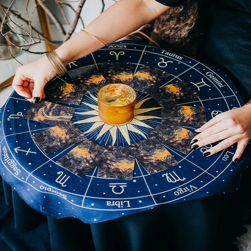 Tarot Tapestry Wheel of the Zodiac Astrology Chart Wall Hanging Scarf Altar cloth tarot cloth tarot deck Sun and Moon Home Decor tapestry decorations