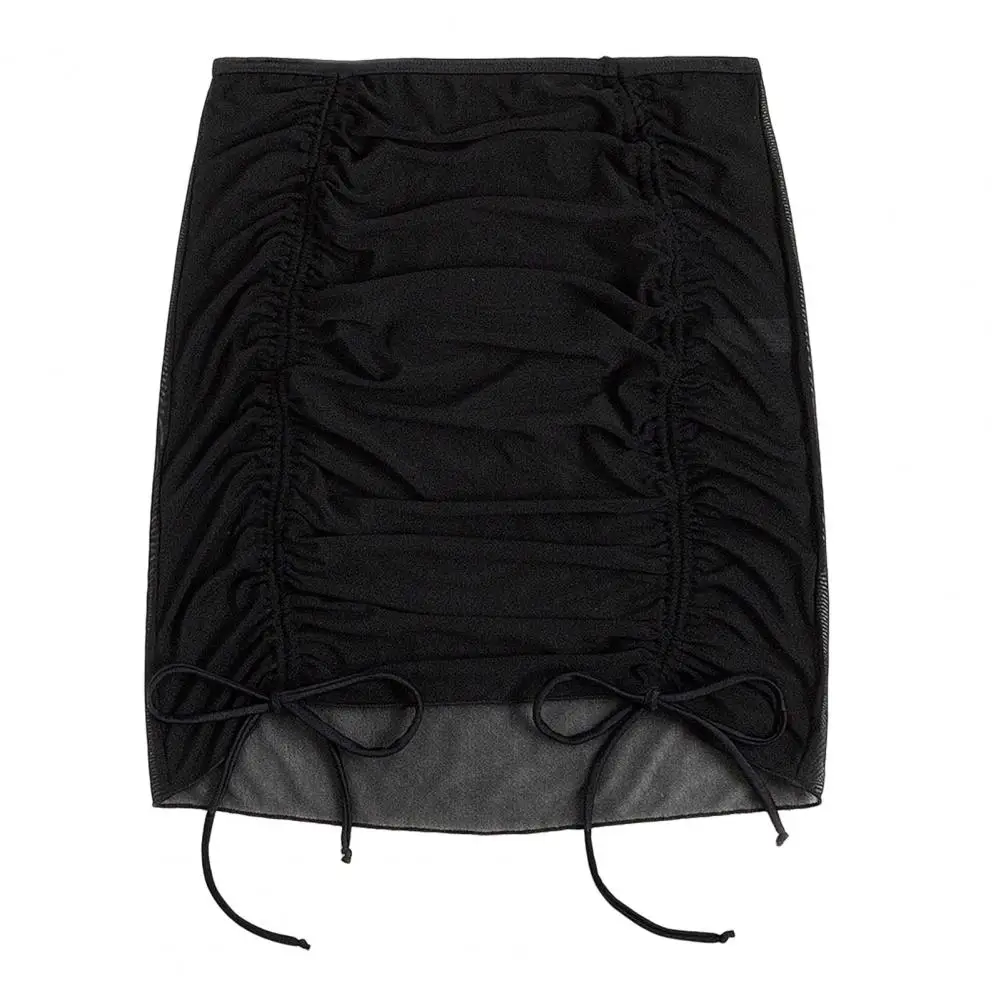 

Solid Color Beach Skirt Stylish Mesh Bikini Wraps for Women High Waist Drawstring Cover Up See-through Beach Bikini Cover Up