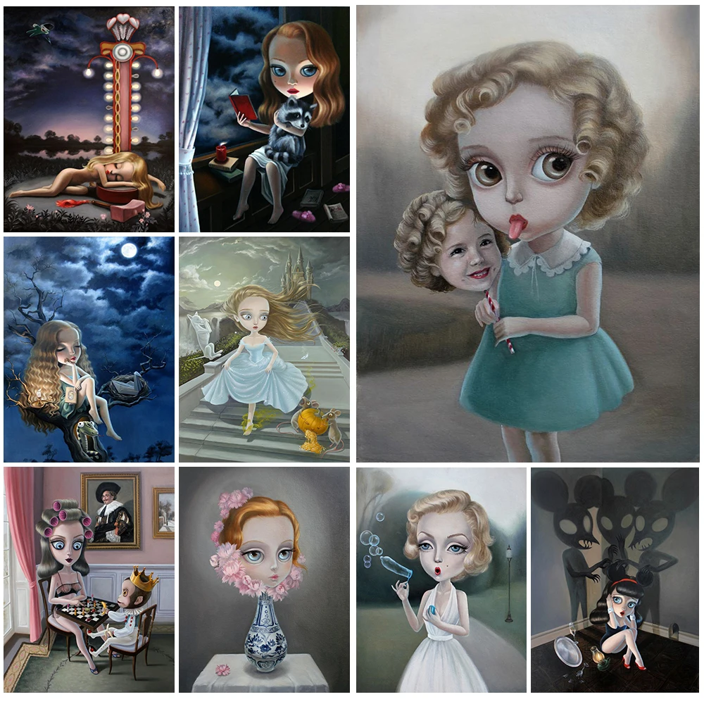 

Cartoon Gothic Girl Spoof Wall Pictures For Living Room Horrifying Nordic Poster Wall Art Canvas Painting Home Decor Unframed
