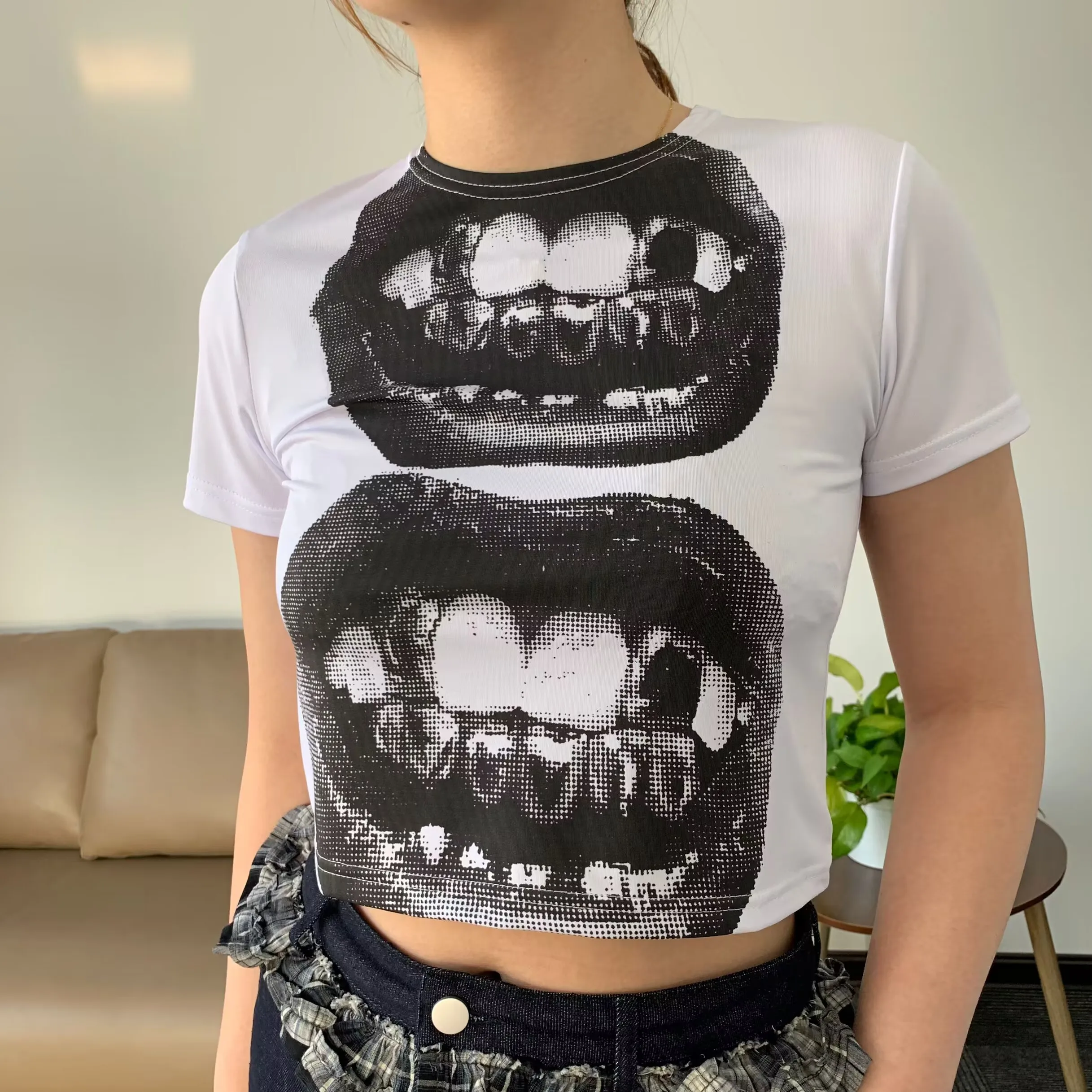 Punk y2k Baby Kurzarm Top Gothic Street T-Shirt Frauen Freizeit Basic T-Shirt Frauen Sommer Top E Mädchen Gothic Emo – Detail 11