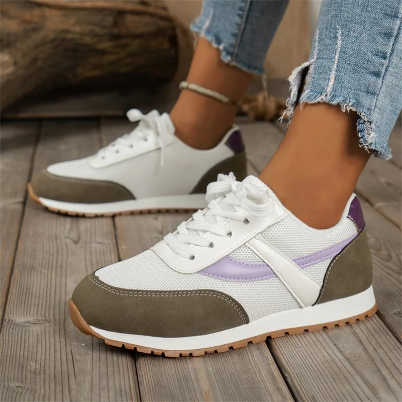 2024 Women Sneakers Platform Shoes Leather Patchwork Casual Sport Shoes Ladies Outdoor Running Vulcanized Shoes ZapatillasMujer