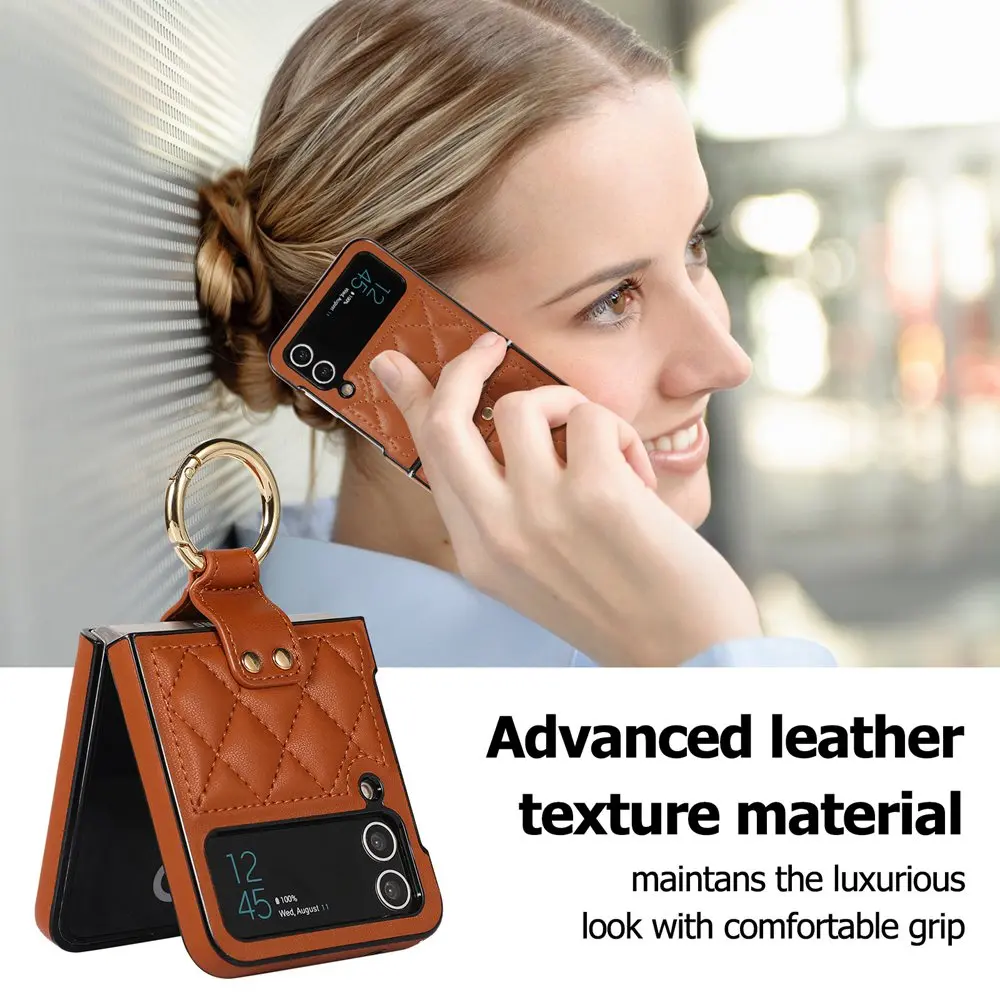 Ring Holder Case for Samsung Galaxy Z Flip 4 Case Leather Luxury Fashion Shockproof Case for Samsung  Z Flip 3 4 Flip4 5G Cover