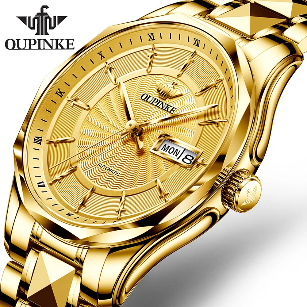 OUPINKE Design Top Brand Luxury Automatic Self-wind Mechanical Watch for  Men Waterproof Sapphire Mirror Stainless Steel Watches