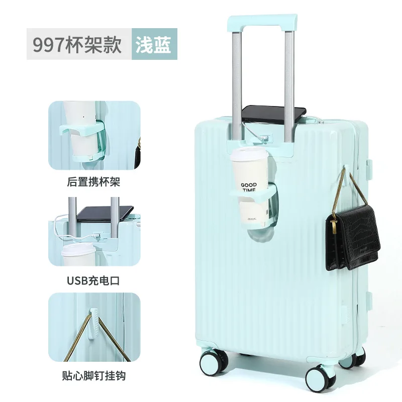 PLUENLI Luggage Women's New Trolley Case Male Student Mute Universal Wheel Password Travel Leather Suitcase