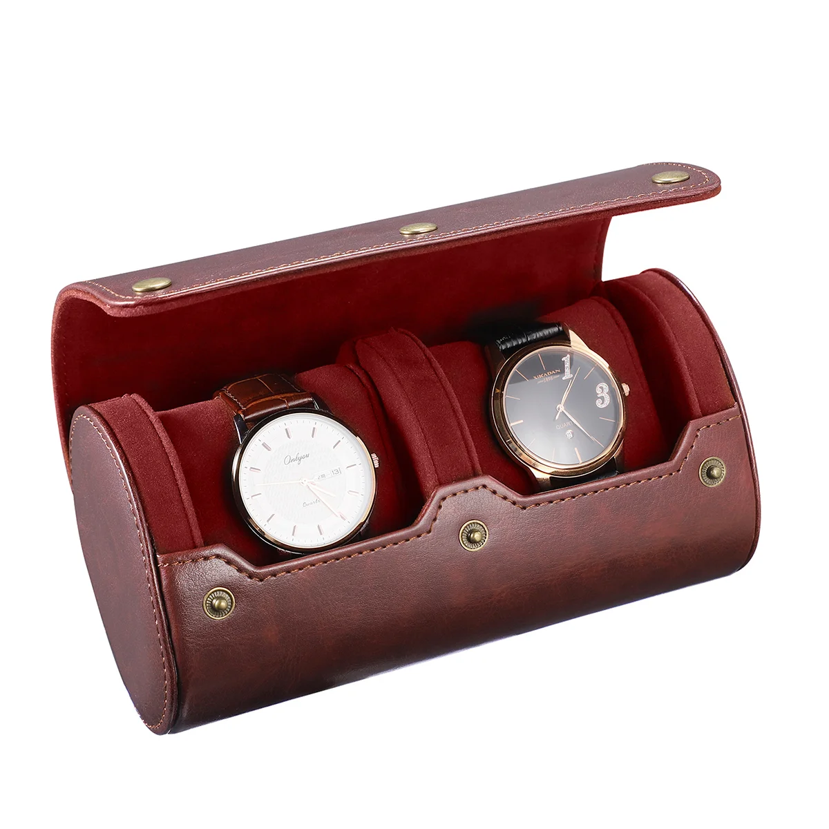 

NICERIO Travel Watch Case PU Watch Box 2 Slots Watch Storage Organizer Bracket Holder for Travel Business Trip (Brown) Roll