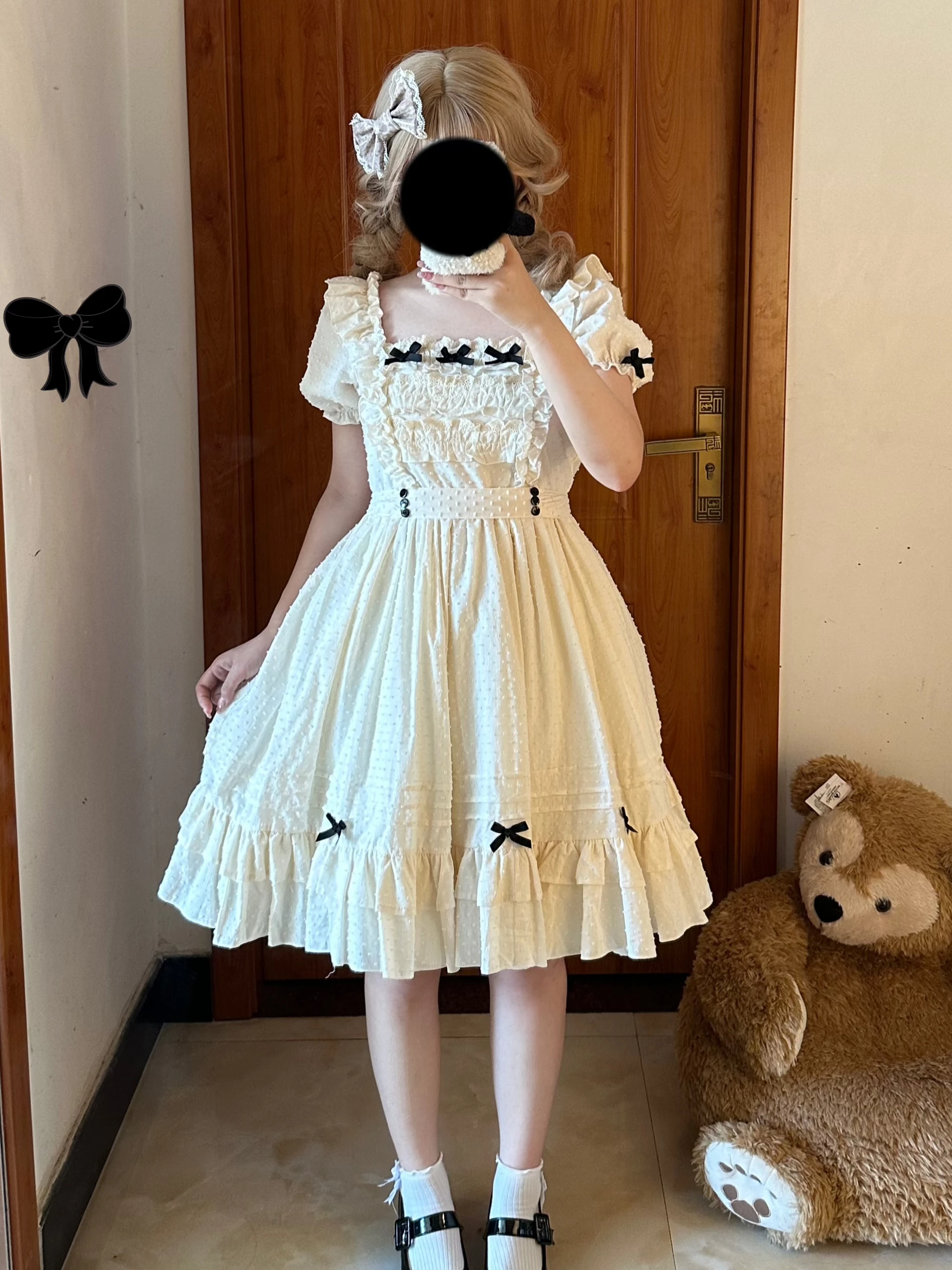 

Элегантное и милое Повседневное платье Cla Lolit с квадратным вырезом Лолита с коротким рукавом Белое средней длины для девушек вечернее платье принцессы для дня рождения