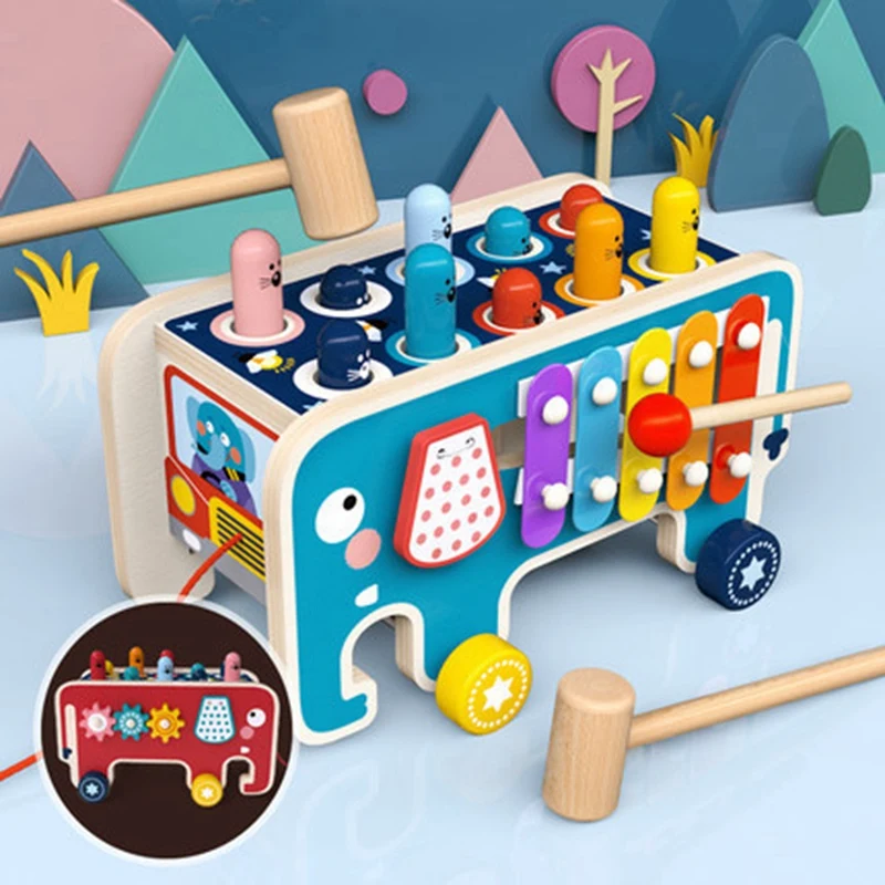 

Красочная деревянная игра Whack-A-родинка, Ранние обучающие игрушки, детский музыкальный автобус, игрушка для маленьких девочек и мальчиков, хомяк для ручного затычка