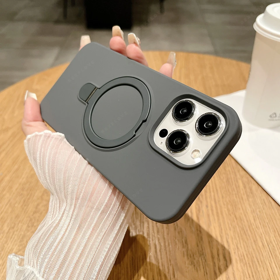 Liquid Silicone Magnetic Stand Phone Case with MagSafe Charging and Soft Cover Protection