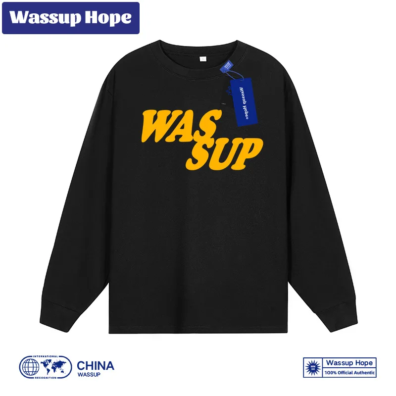 

Wassup Hope футболка с длинным рукавом для мужчин осень и зима женская нижняя одежда из чистого хлопка на внутренней стороне китайского модного бренда
