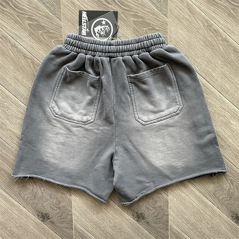 

24ss Oversized Washed Grey Hell Star Studios Shorts Men Women 1:1 Best Quality Logo Printing Casual Shorts