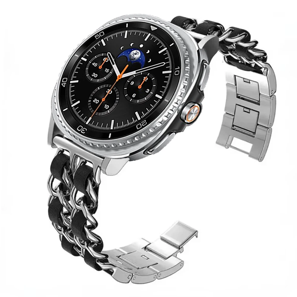 Stylish Metal & Leather Strap Fashion Wristband