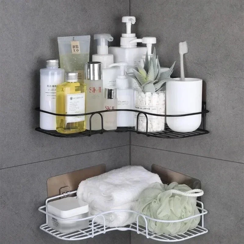 Bathroom Shelf Wall Mounted Corner Storage Shelves Shampoo Holder Cosmetic Rack Iron Shower Drain Basket Bathroom Organizer 2