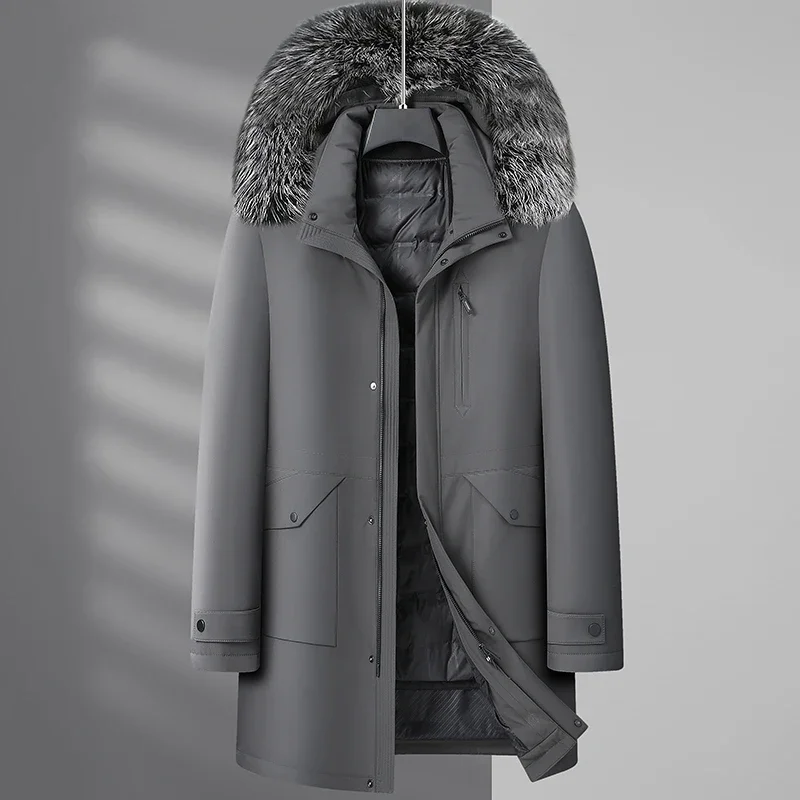 thumbnail image 1 of Chaqueta de plumón con cuello de piel extraíble para hombre, abrigos masculinos para invierno, ropa de diseñador para hombre, chaqueta acolchada para hombre, saco informal para el frío para hombre, 1 of 4