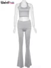 Weird Puss Casual 2piece Set Women Simple Stretch Solid Elegant Sporty Halter Camisole+Flare Pants Matching Streetwear Outfits 6