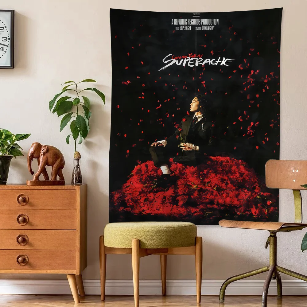 thumbnail image 1 of Tapiz de pared grande con estampado del cantante pop C-Conan G-Grays, tapiz de pared bohemio, estilo hippie, económico, para decoración del hogar, 1 of 5