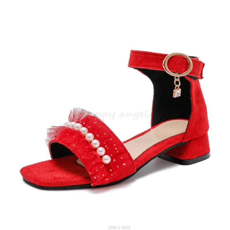 Summer Children Princess Sandals Kids Girls Wedding Shoes High Heels Dress Shoes Bowtie Red Pink Black For Girls