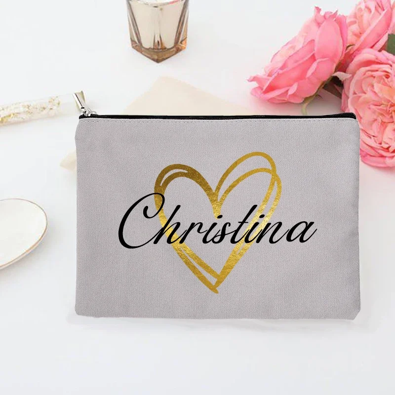 Personalized Makeup Bag Bridesmaid Custom Name Holiday Wedding Bachelorette Party Gifts Canvas Monogram Cosmetic Zipper Pouch 6