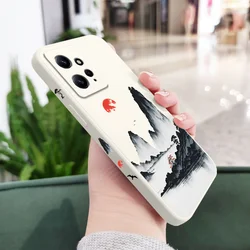 Sunset Red Liquid Silicone Phone Case for Redmi Note 7(7Pro) (White)