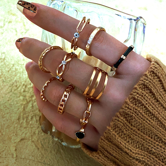 Ring Set for Women Vintage Gold Silver Plated Rings Trendy Hip Hop Jewelry Metal Geometric Ring Ancient Accessories 2022