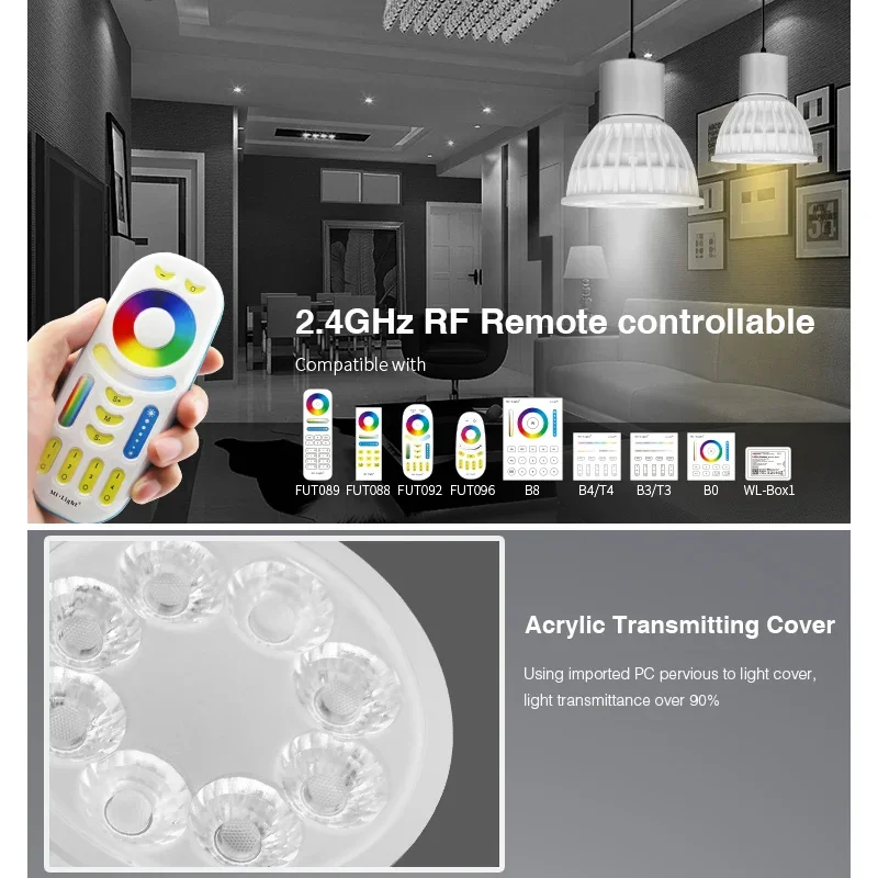 Фото Miboxer 2,4G 4W GU10 RGB + CCT светодиодный Spotlight FUT103 AC 110V 220V внутренняя лампа Milight 2,4G RF пульт дистанционного управления APP управление №4