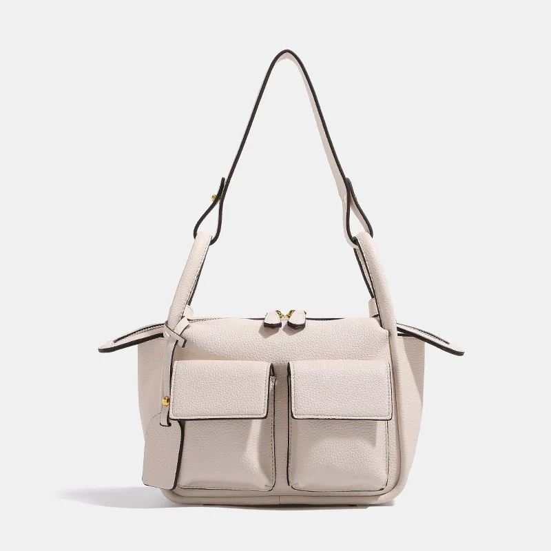 Maxdutti Italian Fashion Leather Bag Candy Color Pocket Bag Women Retro Large Capacity Tote Bag Commuter Leisure Single Shoulder