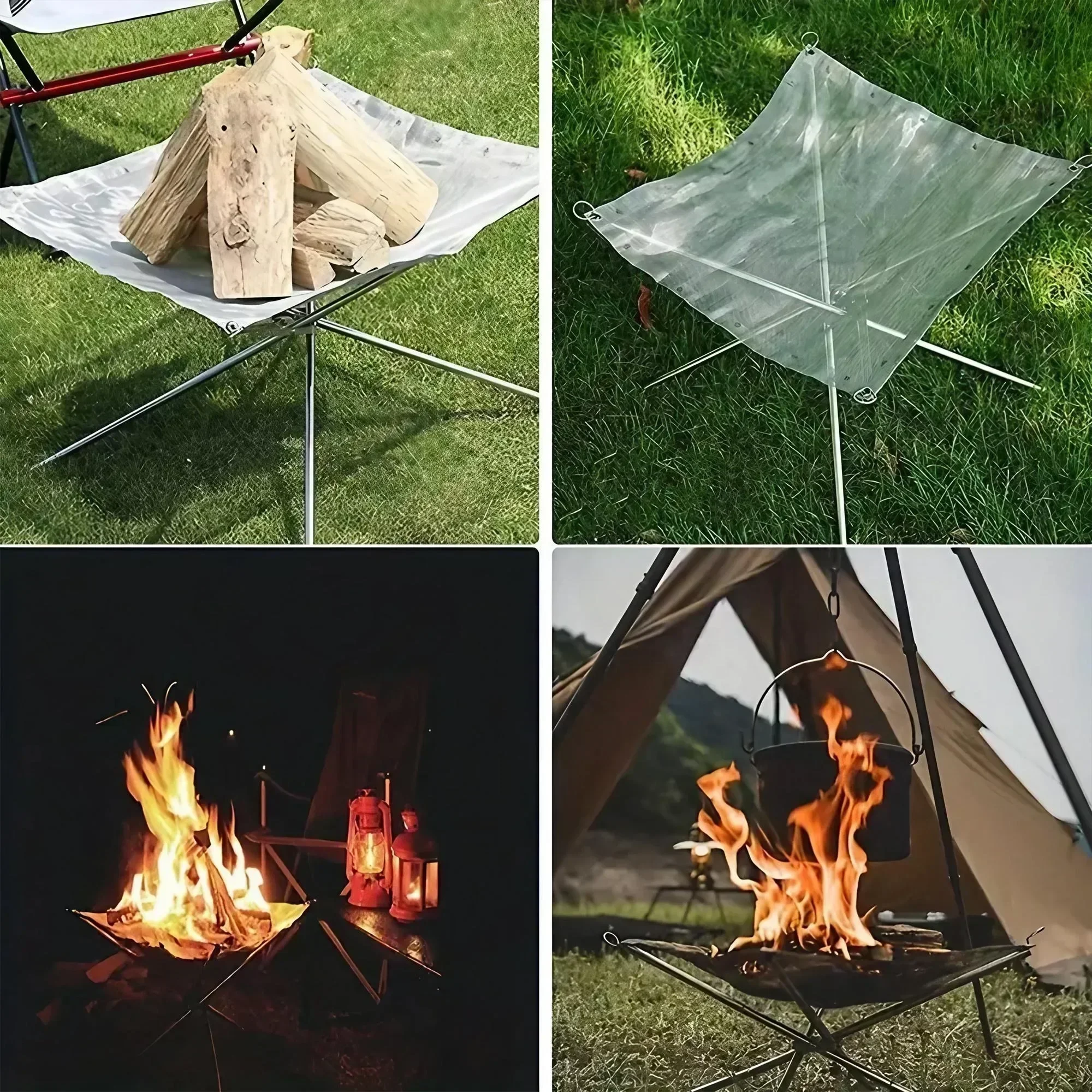 Outdoor Camping Stainless Steel Burning Rack Ultra-light Portable Foldable Camping Wood Stove Fire Stove Charcoal Heating