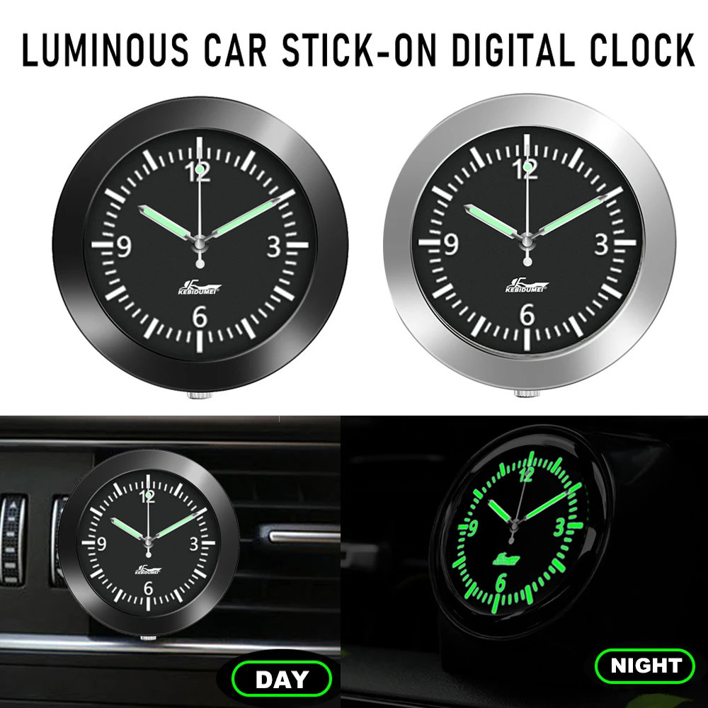Auto Uhr Leuchtende Mini Autos Interne Stick-Auf Digitale Uhr Mechanik  Quarz Uhren Auto Ornament 40mm 43mm - AliExpress